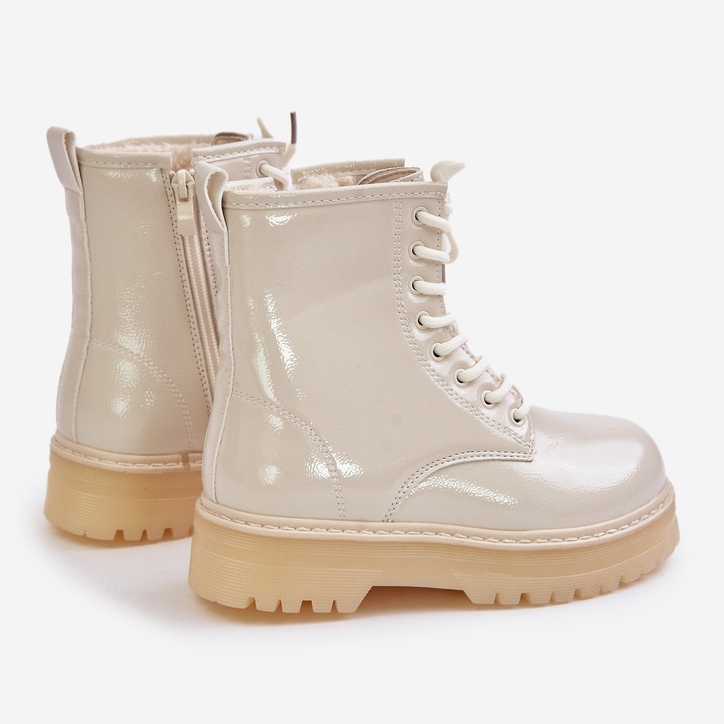 Bottes vernies isolées avec fermeture éclair pour fille, beige Novita 2