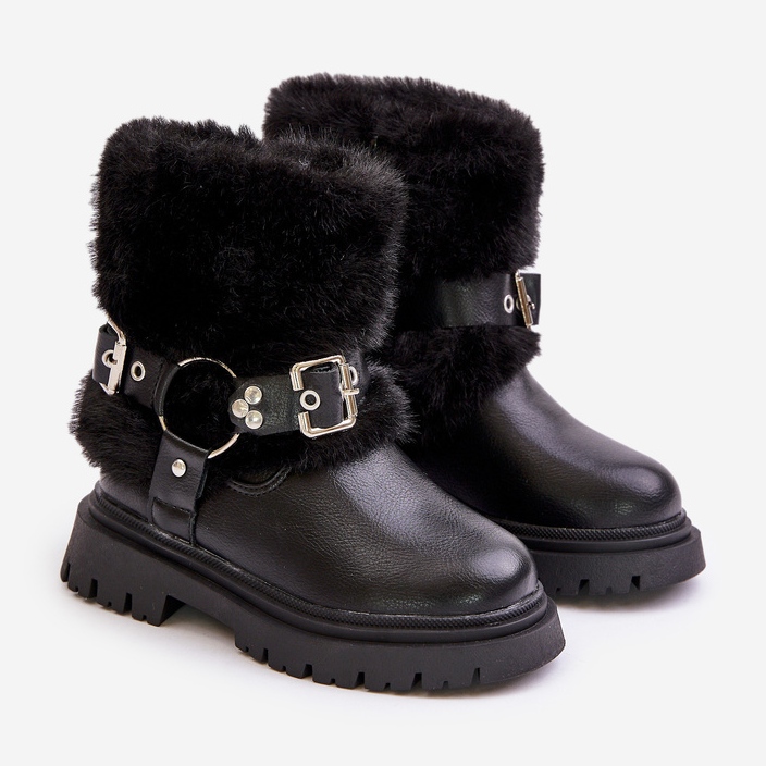 Bottes Fille en Cuir Eco avec Fourrure et Boucles, Cartemes Noirs 1