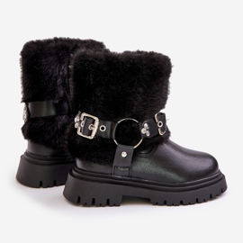 Bottes Fille en Cuir Eco avec Fourrure et Boucles, Cartemes Noirs 2