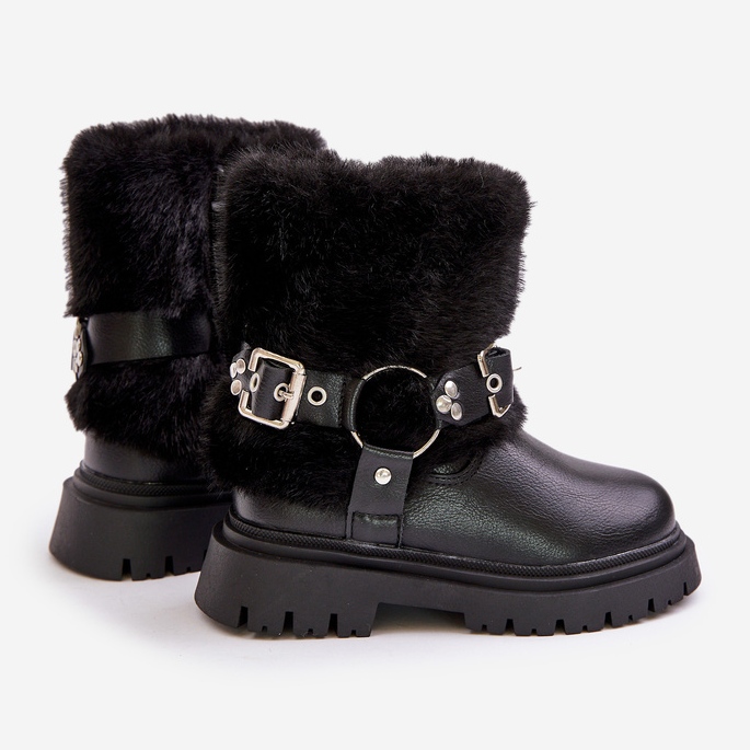 Bottes Fille en Cuir Eco avec Fourrure et Boucles, Cartemes Noirs le noir 2 Bottes Fille en Cuir Eco avec Fourrure et Boucles, Cartemes Noirs le noir 2