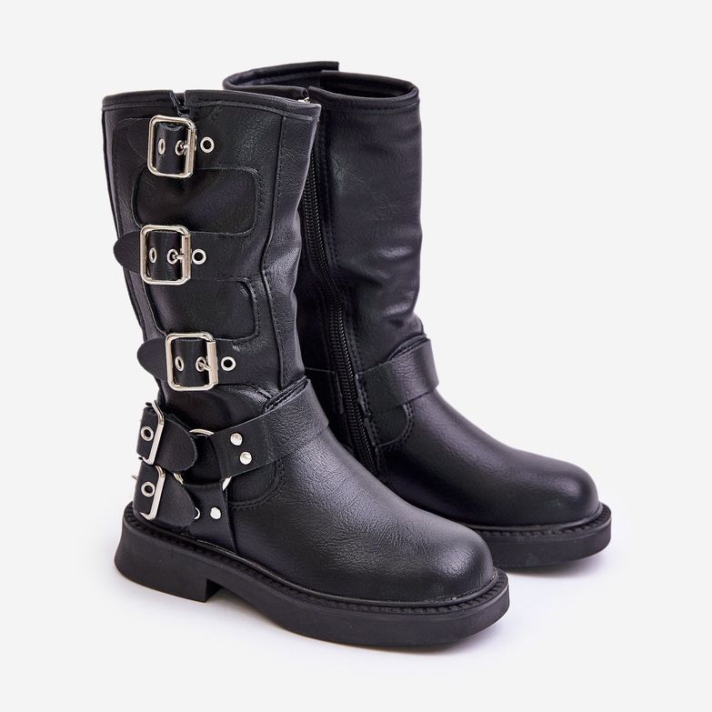 Bottines fille avec boucles en cuir écologique noir Rinetha le noir 1