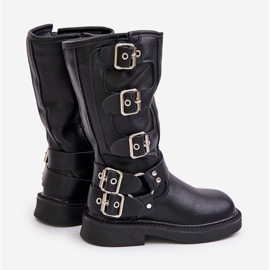 Bottines fille avec boucles en cuir écologique noir Rinetha 2