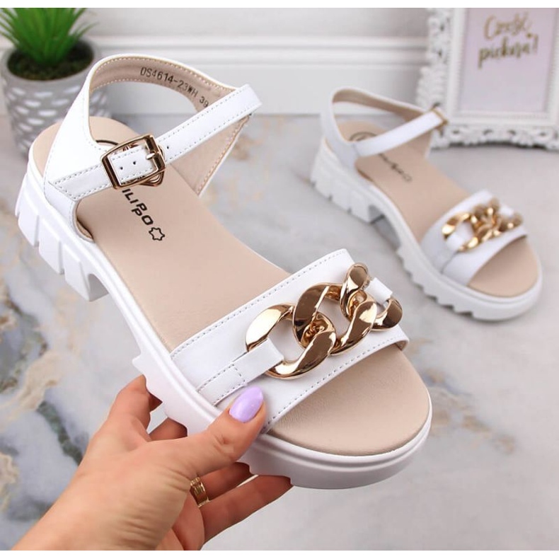 Sandales en cuir avec chaîne Filippo W DS4614 blanc 1