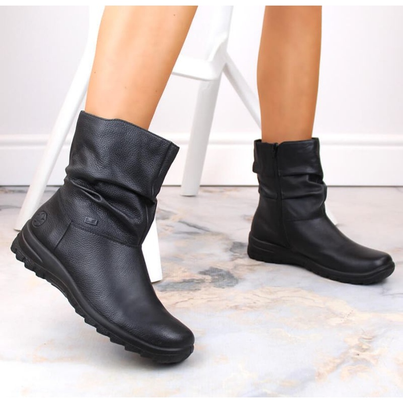Bottes en cuir imperméables isolées avec de la laine Rieker Tex W RKR617 le noir 1