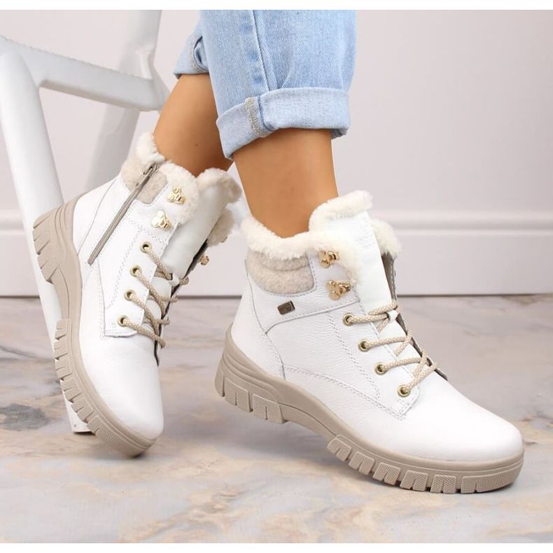 Rieker Bottes imperméables en cuir isolées avec de la laine Remonte W RKR628 blanc blanche 1