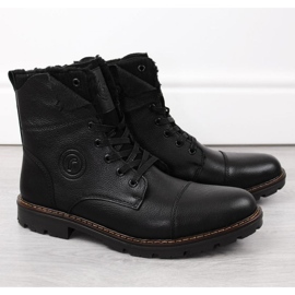 Bottes en cuir isolées avec de la laine Rieker M RKR296A noir 1