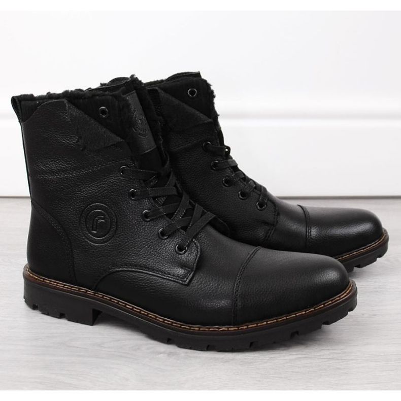 Bottes en cuir isolées avec de la laine Rieker M RKR296A noir 1
