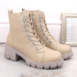 Bottines isolées à lacets et à fermeture éclair Jezzi W JEZ422B, beige 1