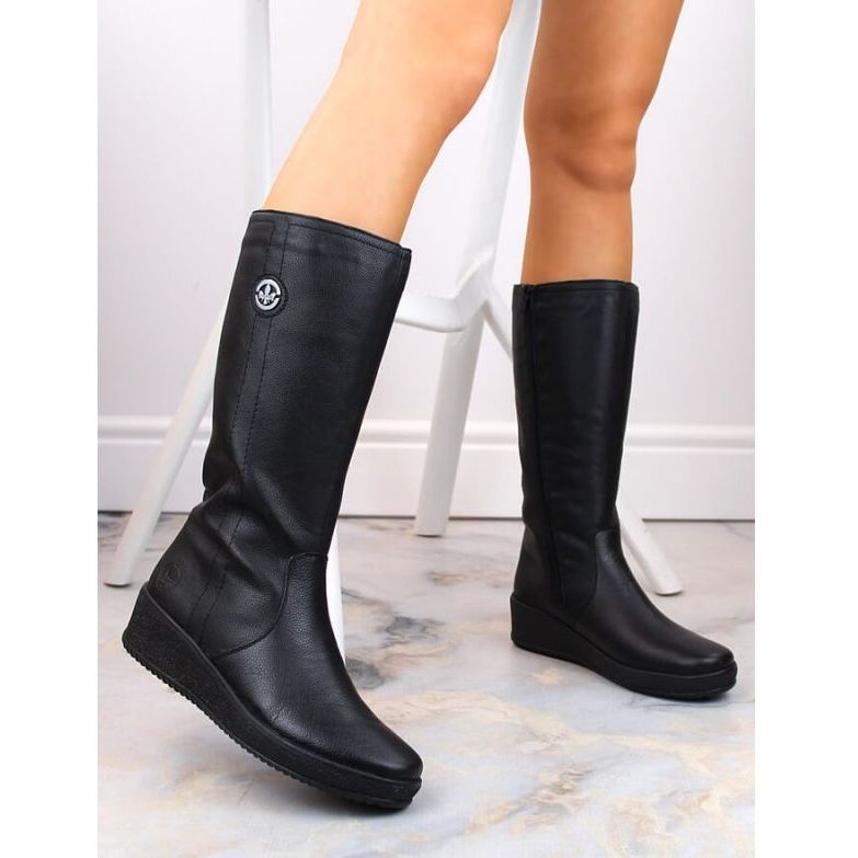 Bottes imperméables en cuir isolées avec de la laine de mouton Rieker W RKR237B noir 1