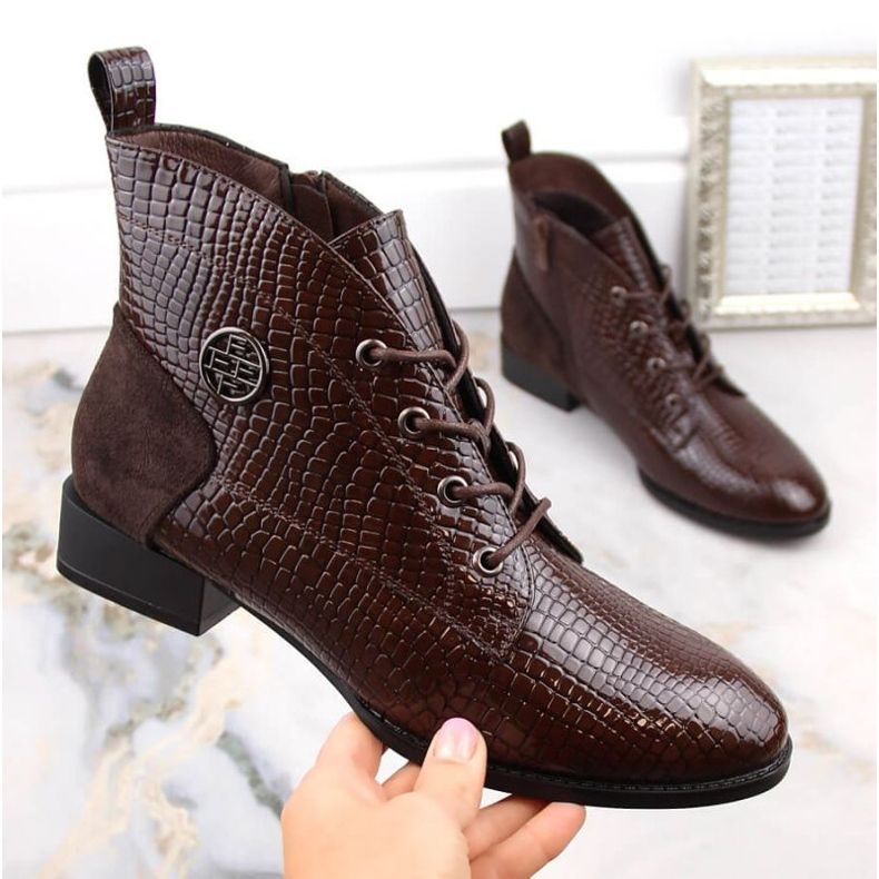 Filippo W PAW478B bottes isolées en croco verni, marron brun 2