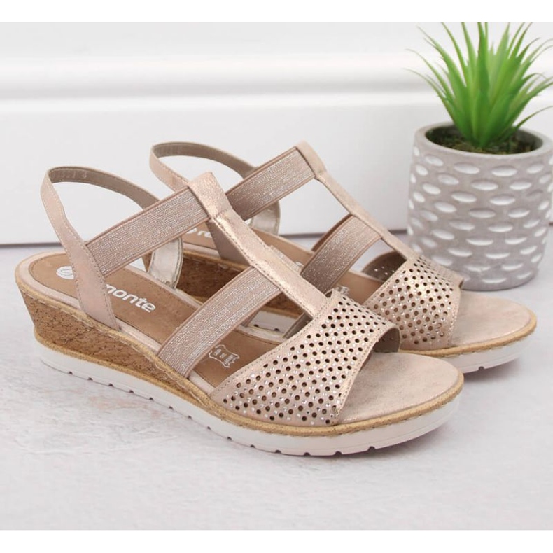 Rieker Sandales compensées confortables Remonte W RKR667, or rose 2