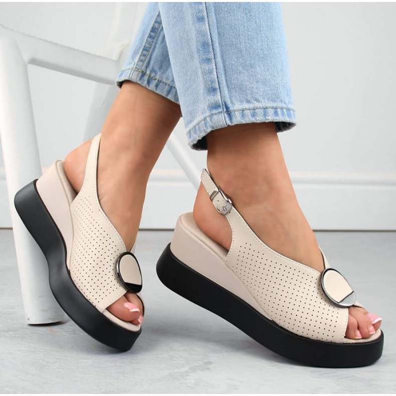 Sandales compensées ajourées en cuir Filippo W PAW530, beige 1