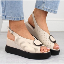 Sandales compensées ajourées en cuir Filippo W PAW530, beige 2
