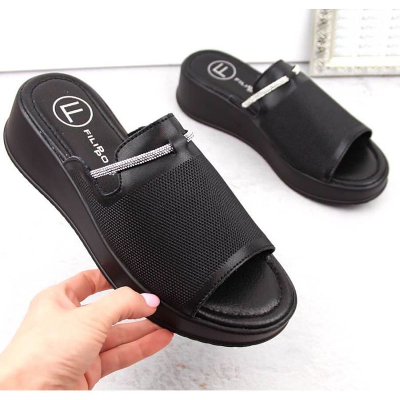 Filippo W PAW538A mules compensées en cuir noir 1