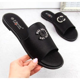 Tongs confortables avec strass S.Barski W OLI258A, noir le noir 1