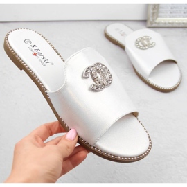 Tongs confortables avec zircons S.Barski W OLI258B blanc blanche 1