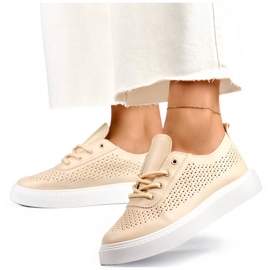 Chaussures plateforme femme, baskets ajourées beige 777-1BE 1