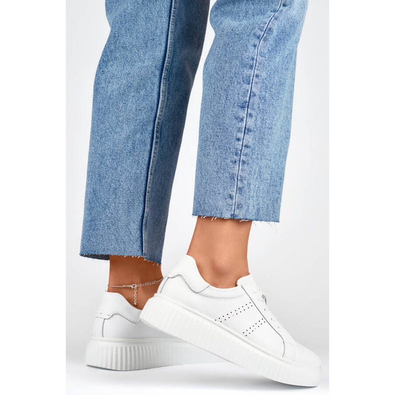 Goodin Chaussures de sport en cuir pour femmes sur plateforme, blanches GD-RS2007W 1