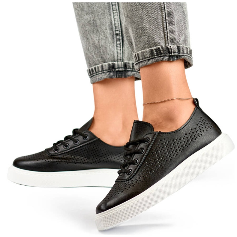 Chaussures plateforme femme, baskets ajourées, noir 777-1B le noir 1