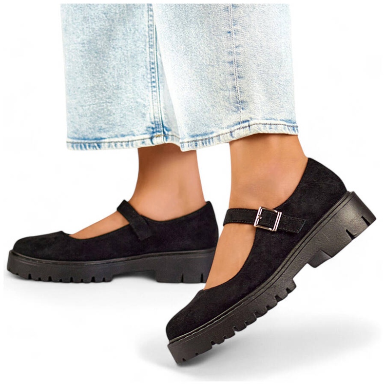 Chaussures en daim pour femmes avec boucle, noires 2720-1B le noir 1