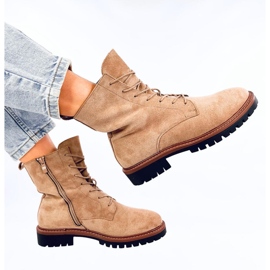 Bottines à lacets en daim kaki beige 3