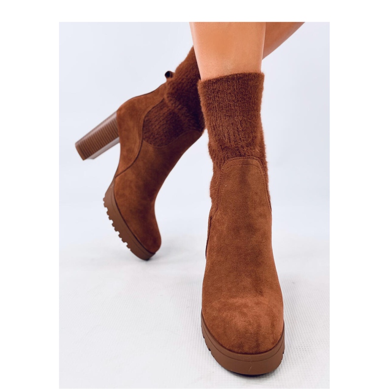Bottines à talons hauts avec revers élastique brun 1