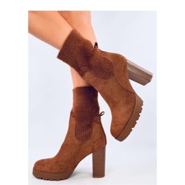 Bottines à talons hauts avec revers élastique brun 2