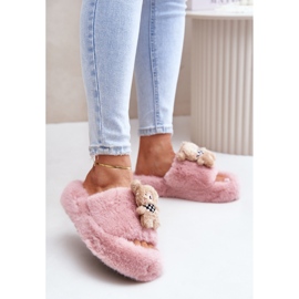 Chaussons Modèle BG189P Rose avec un ours en peluche 1