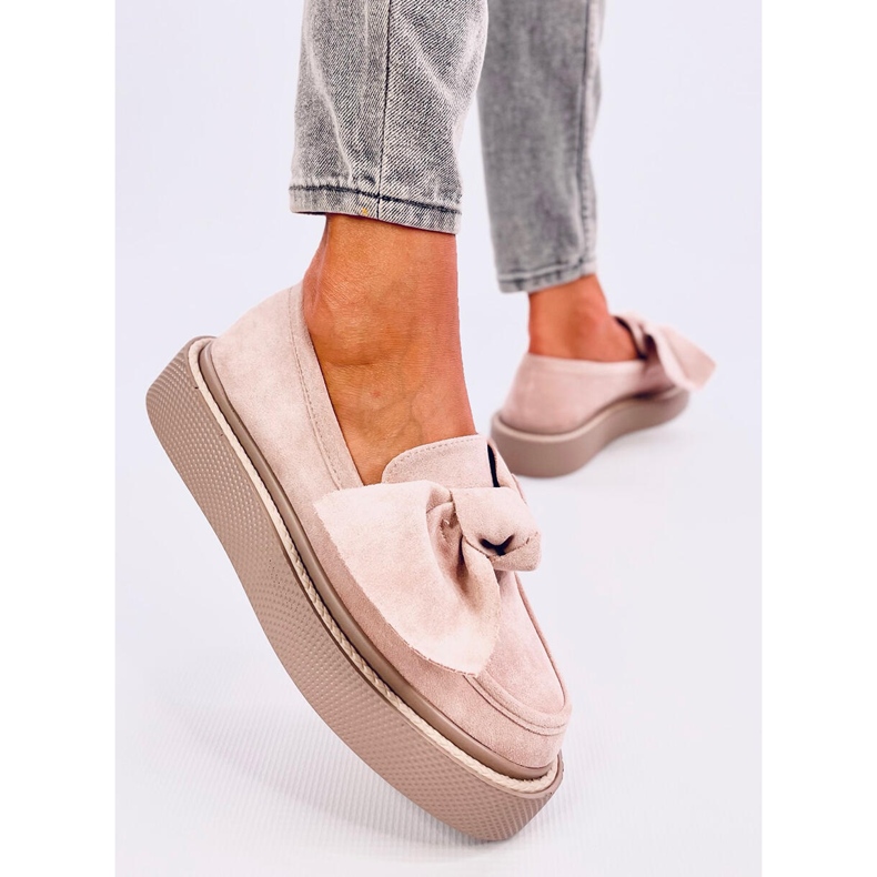 Mocassins femme en daim avec nœud, rose 2