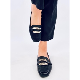 Mocassins femme noirs à décor doré 1