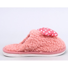 Chaussons enfant saumon avec noeud rose 1