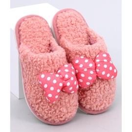 Chaussons enfant saumon avec noeud rose 2