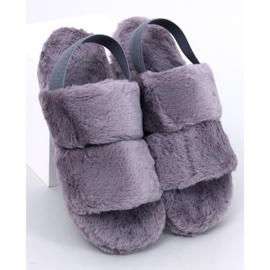 Chaussons femme gris avec fourrure 1