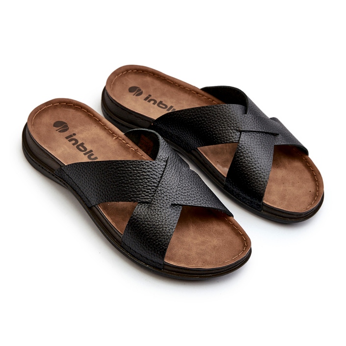 Cuir masculin inblu gv00001i tongs noirs 1