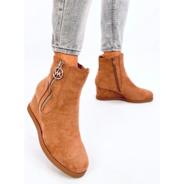 Bottines compensées pour femme avec fermeture éclair camel doré brun 4