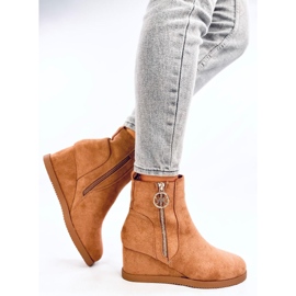 Bottines compensées pour femme avec fermeture éclair camel doré brun 3