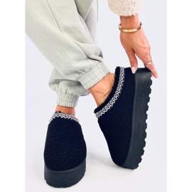 Bottines de neige courtes femme avec peau de mouton et broderie, noir le noir 2