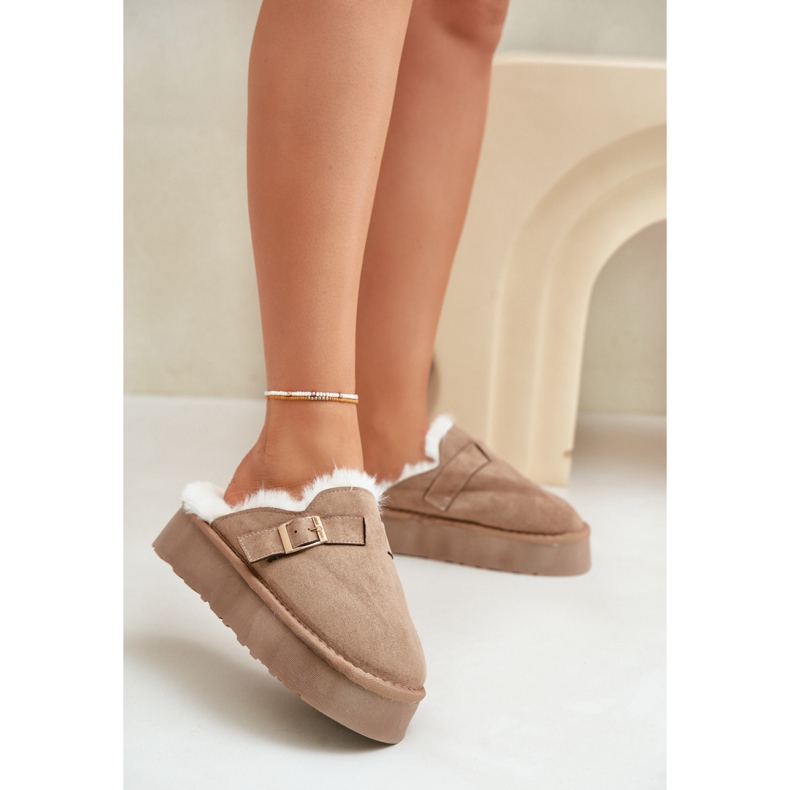 Chaussons pour femmes isolés avec fourrure FA-185, beige foncé 1 Chaussons pour femmes isolés avec fourrure FA-185, beige foncé 1