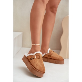 Chaussons pour femmes isolés avec fourrure FA-185 camel brun 1