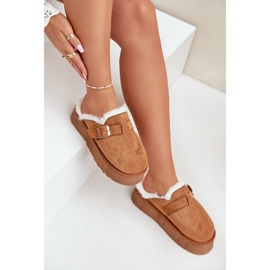 Chaussons pour femmes isolés avec fourrure FA-185 camel brun 2