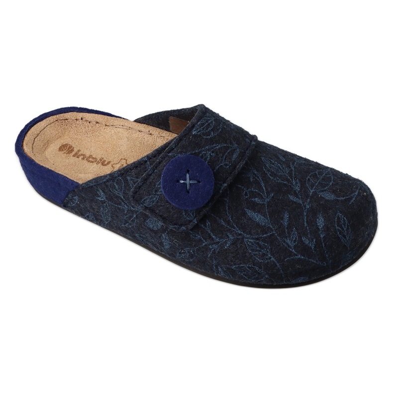 Chaussons femme Inblu avec empiècement en cuir 155D143 bleu marine 1