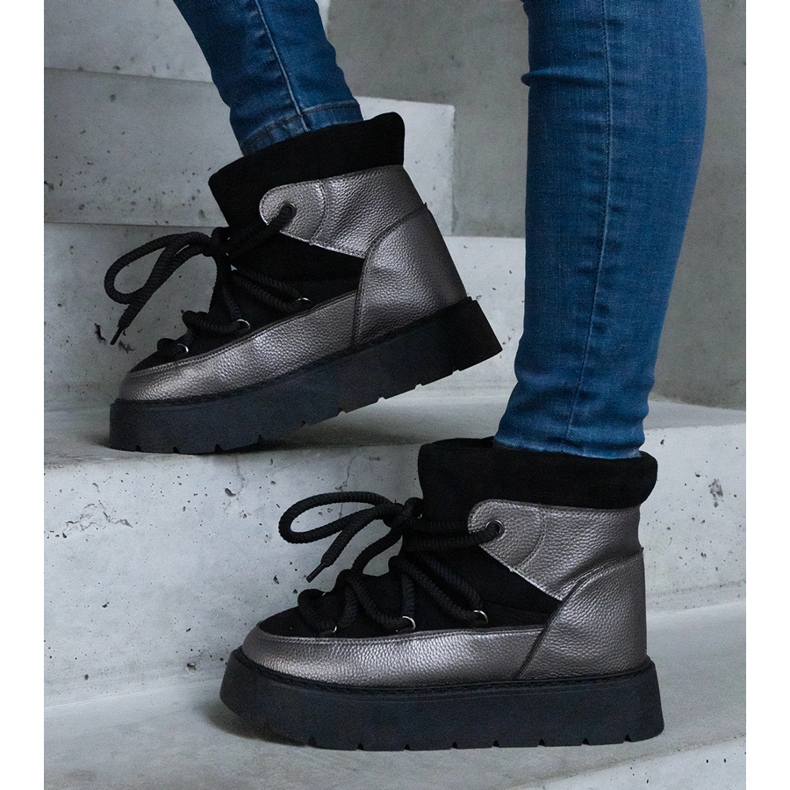 Boots de neige femme noires à plateforme et doublure en fourrure le noir 1