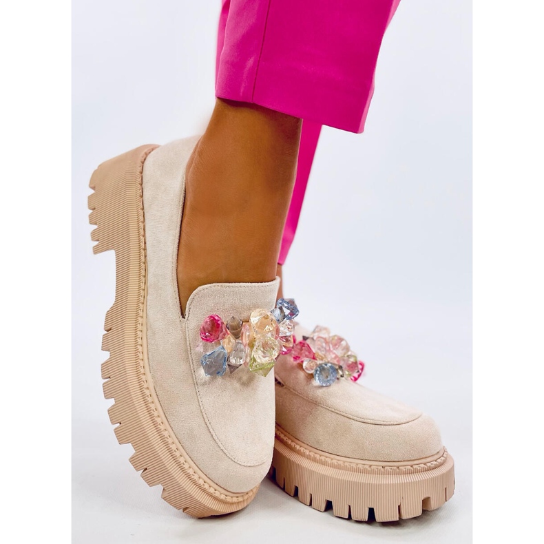 Mocassins plateforme femme avec pierres, beige 1 Mocassins plateforme femme avec pierres, beige 1