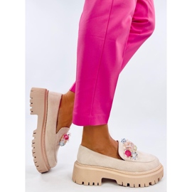 Mocassins plateforme femme avec pierres, beige 2 Mocassins plateforme femme avec pierres, beige 2