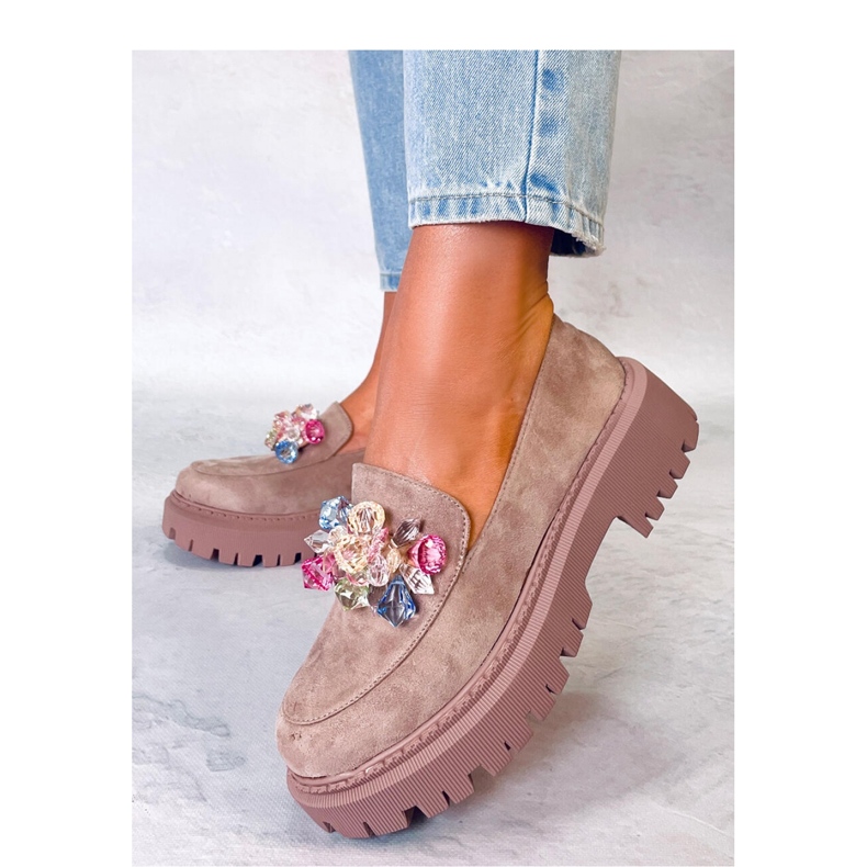 Seastar Mocassins femme plateforme à pierres beige-kaki 1