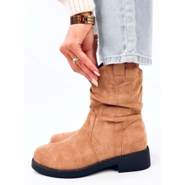 Bottines plates femme en daim camel brun 4