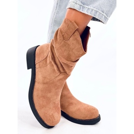 Bottines plates femme en daim camel brun 3