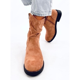 Bottines plates femme en daim camel brun 2