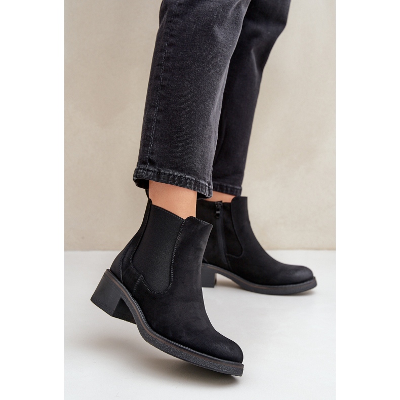 Bottines Chelsea chaudes à talon bas pour femmes, fermeture éclair, noir 1