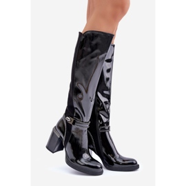 S.Barski Bottes vernies décorées pour femmes à talon haut D&A MR880-055 Noir le noir 1 S.Barski Bottes vernies décorées pour femmes à talon haut D&A MR880-055 Noir le noir 1